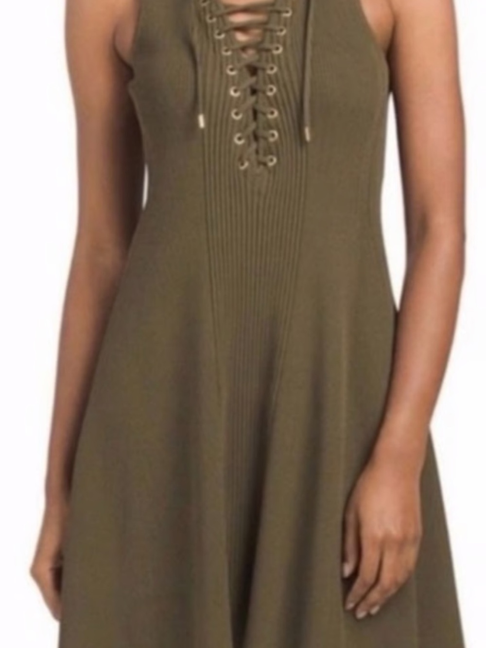 Torn by Ronny Kobo Olive Lace-Up Knit Mini Dress